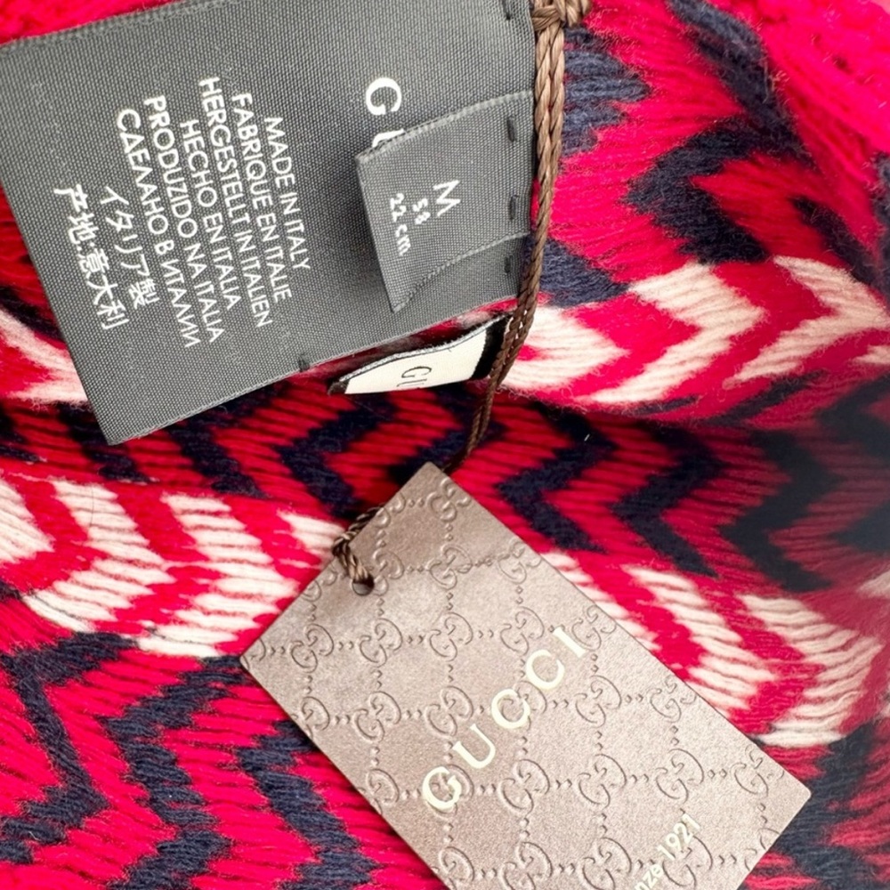 NWT Gucci Wool Tricot Zaggede Beanie Hat M Red Blue - Picture 3 of 4